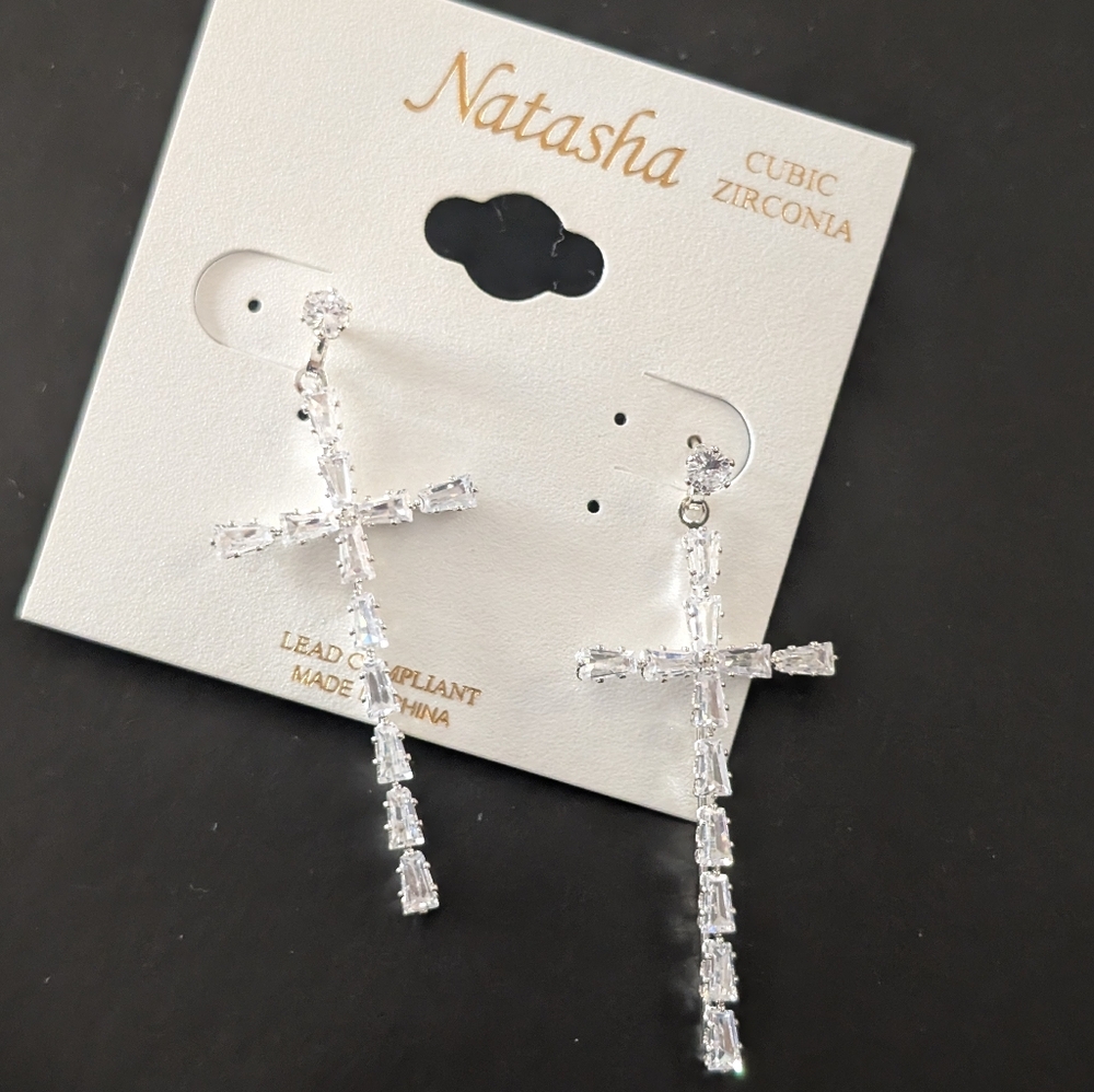 Natasha Cubic Zirconia Cross Earrings